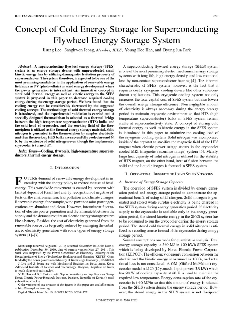 Concept of Cold Energy Storage For Superconducting Flywheel Energy