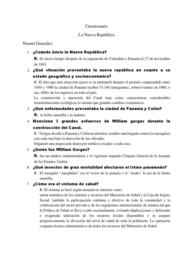 Cuestionario Noemi Gonzalez | PDF | Panamá | Hospital