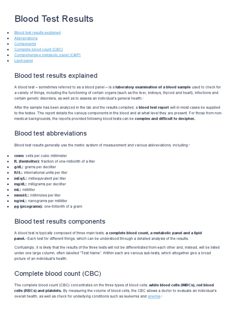 Blood Test Results | PDF | Blood Cell | White Blood Cell