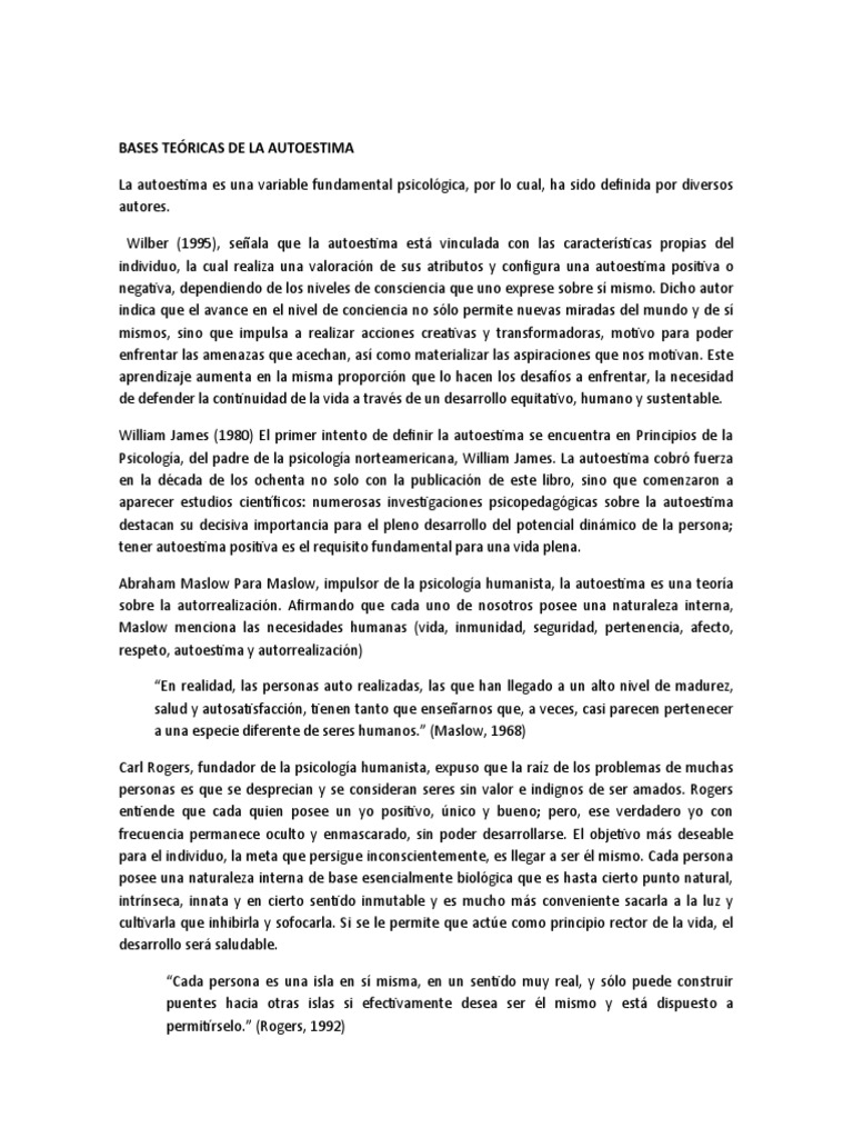 Teorías Clave sobre la Autoestima | PDF | Autoestima | Sicología
