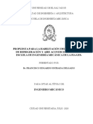 Propuesta para La Habilitación Del Laboratorio de Refrigeración y Aire  Acondicionado de La Escuela de Ingeniería Mecánica de La FIA-UES, PDF, Calor