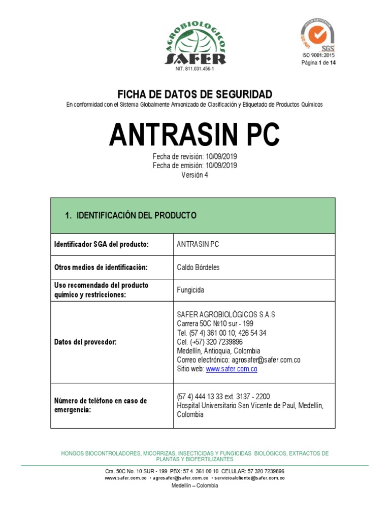 Ficha Técnica de Antrasin PC | PDF | Agua | Pesticida