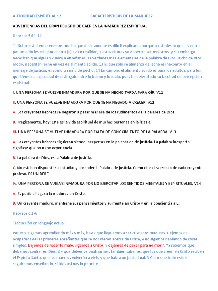 Autoridad Espiritual 12 Caracteristicas De La Madurez Pdf Jesús