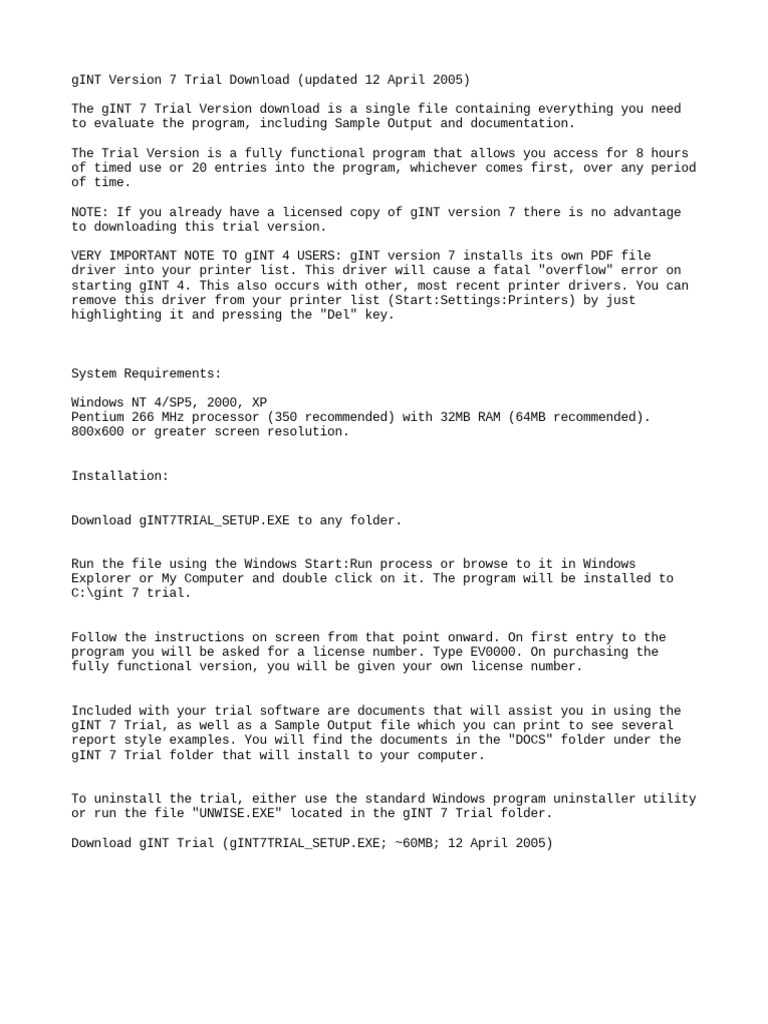 gINT Installation Instructions | PDF