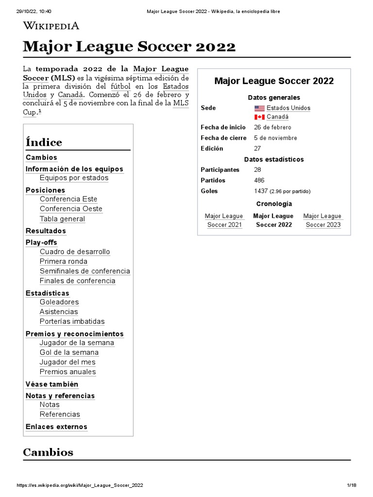 Major League Soccer 2022 - Wikipedia, La Enciclopedia Libre | PDF