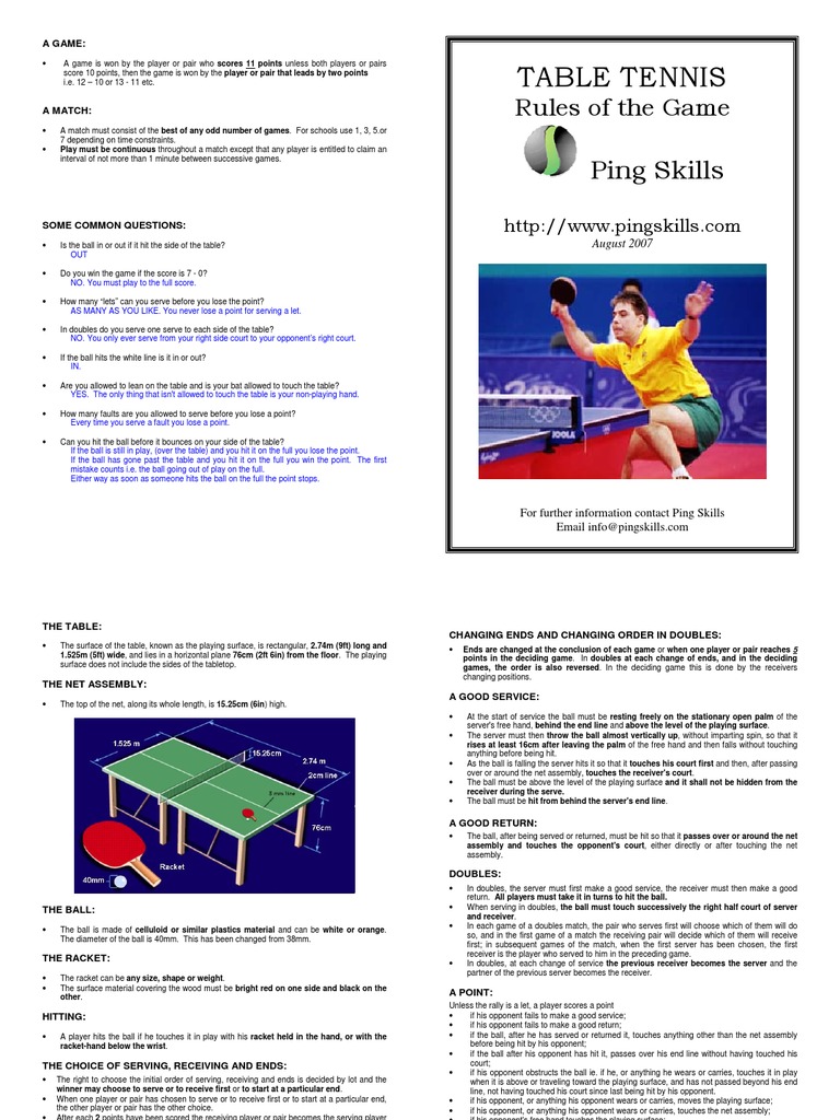 Ping Skills Table Tennis Rules | PDF | Sports & Recreation