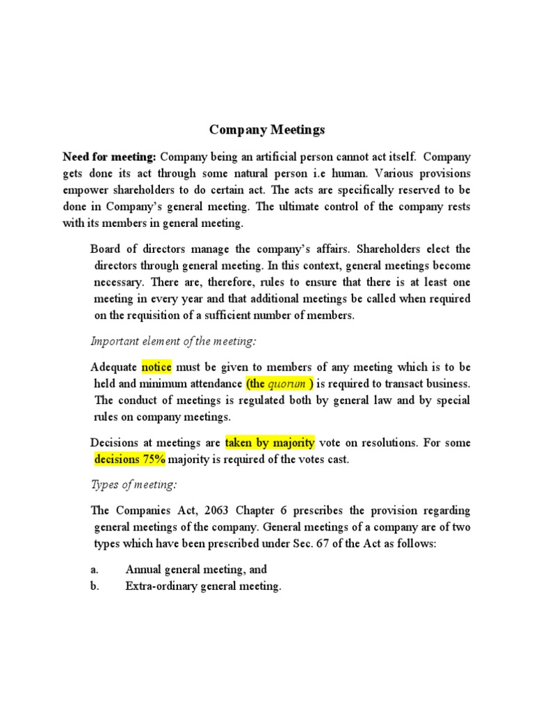 Company Meetings: Types and Regulations | PDF | Dividend | Government