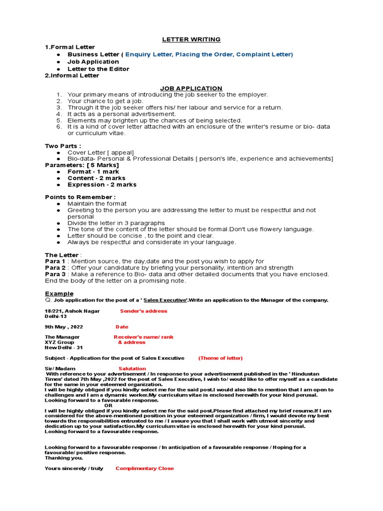 LETTER WRITING (Job Application) | PDF