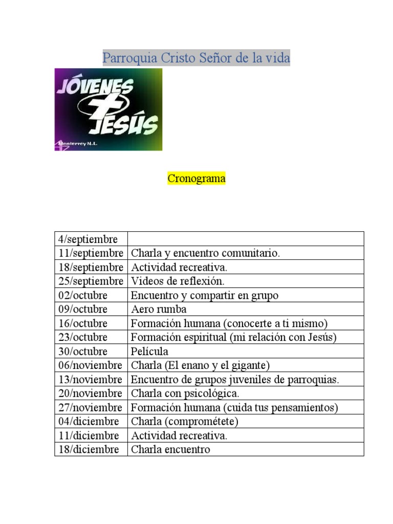 Cronograma Pastoral Juvenil | PDF | Filosofía | Estudios de idiomas ...