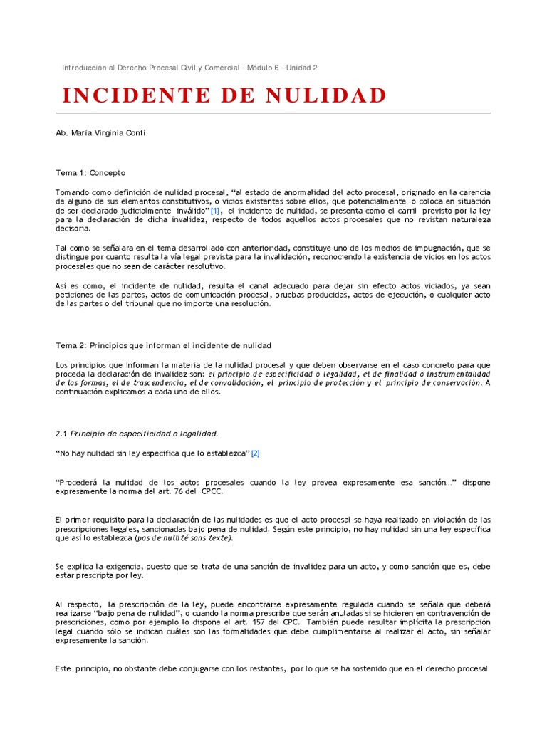 Unidad 2 - INCIDENTE DE NULIDAD | PDF | Nulo (ley) | Ley procesal