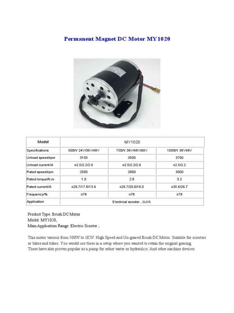 My1020 | PDF | Electric Motor | Manufactured Goods