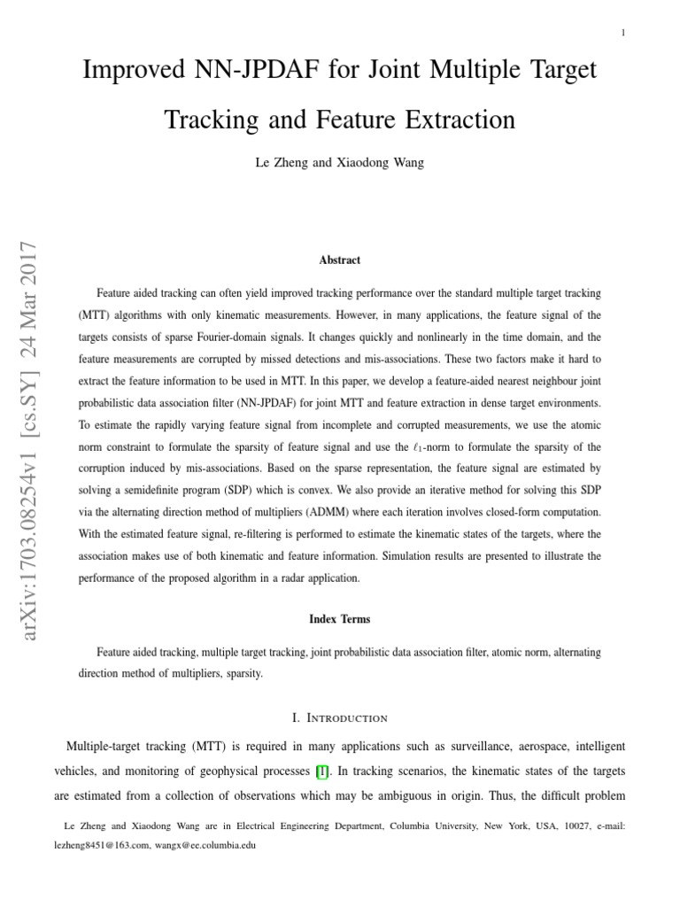 Improved nn jpdaf for joint multiple target tracking and feature