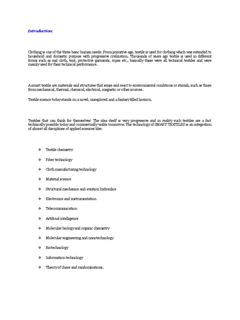 Smart Textile Pdf Optical Fiber Textiles