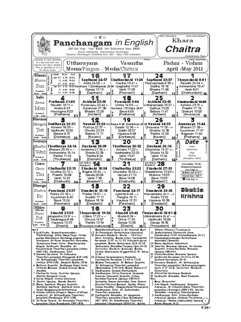English Calendar 2011-12 | PDF | Hindu Astrology | Hindu Deities