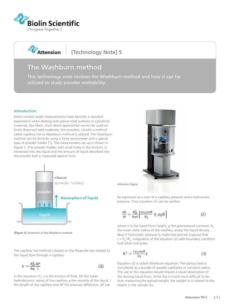 AT TN 05 Washburn Method PDF Wetting Physical Quantities