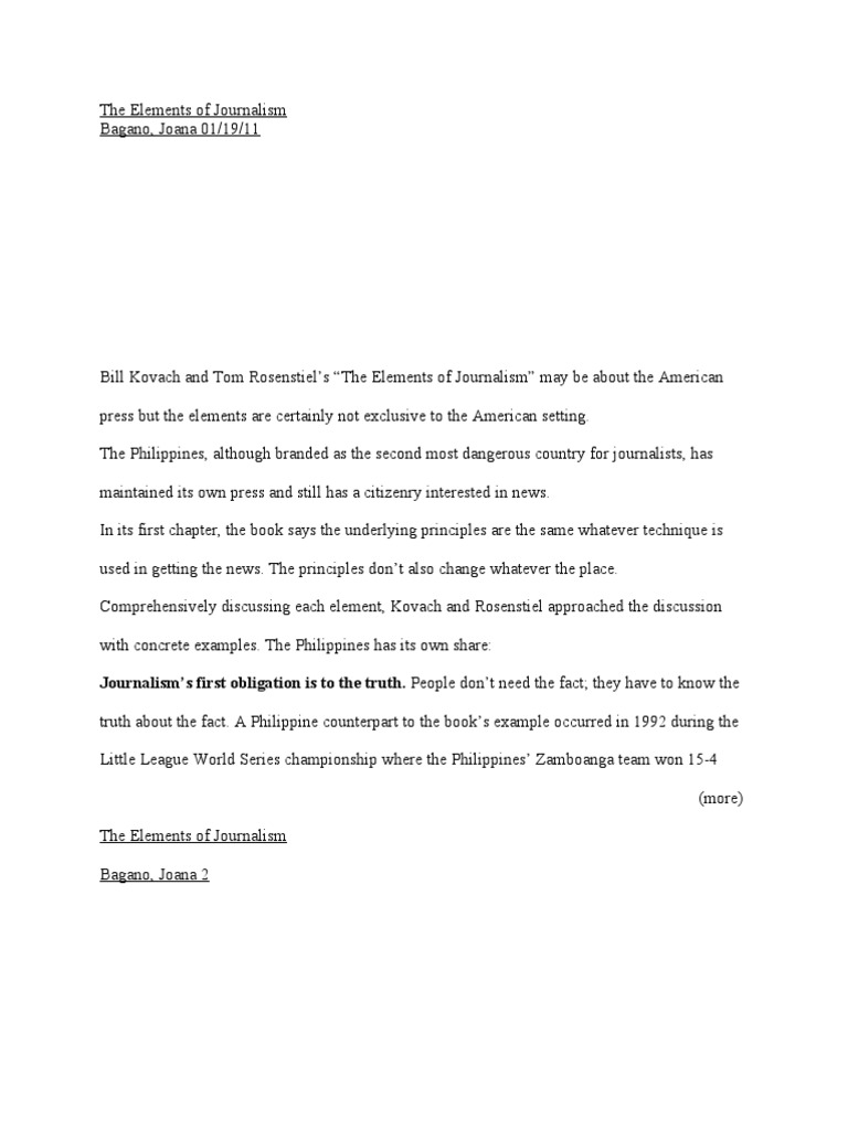 The Elements of Journalism and The Philippines PDF Journalism Blog