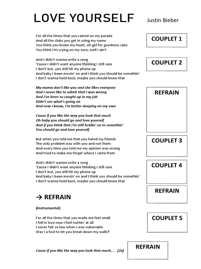 Love Yourself Paroles PDF