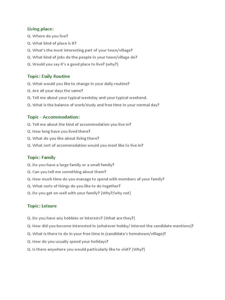 Speaking Questions - Part 1 | PDF