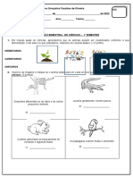 Avaliação Bimestral Ciências 5° Ano - 1° Bim