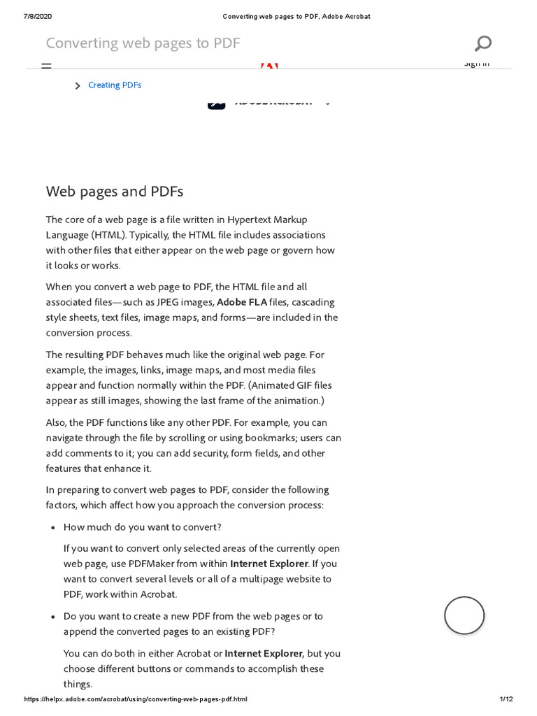 Converting  Pages To PDF, Adobe Acrobat PDF World Wide  & 