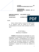 Acción DE Inconstitucionalidad 36/2011 Promovente: Procuradora General de La República