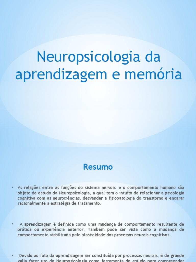 Neuropsicologia: Aprendizagem e Memória | PDF | Memória | Aprendizado