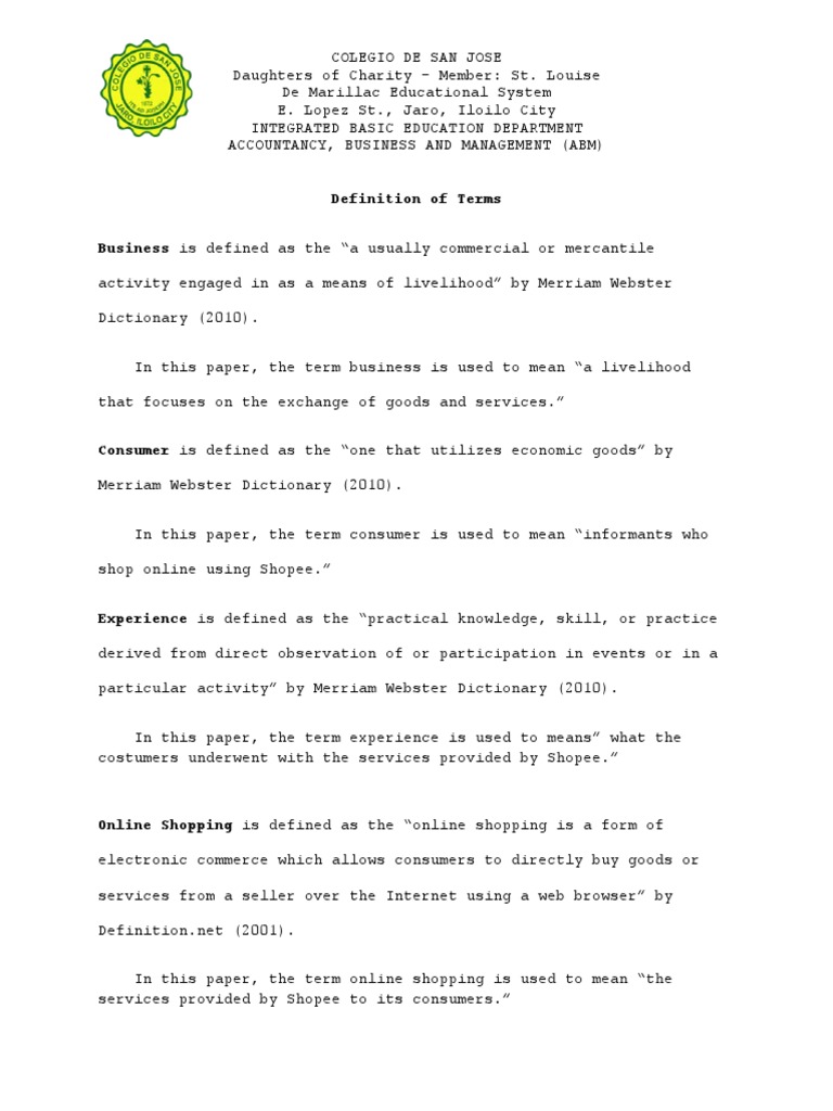 Definition of Terms 2 | PDF | Online Shopping | Business