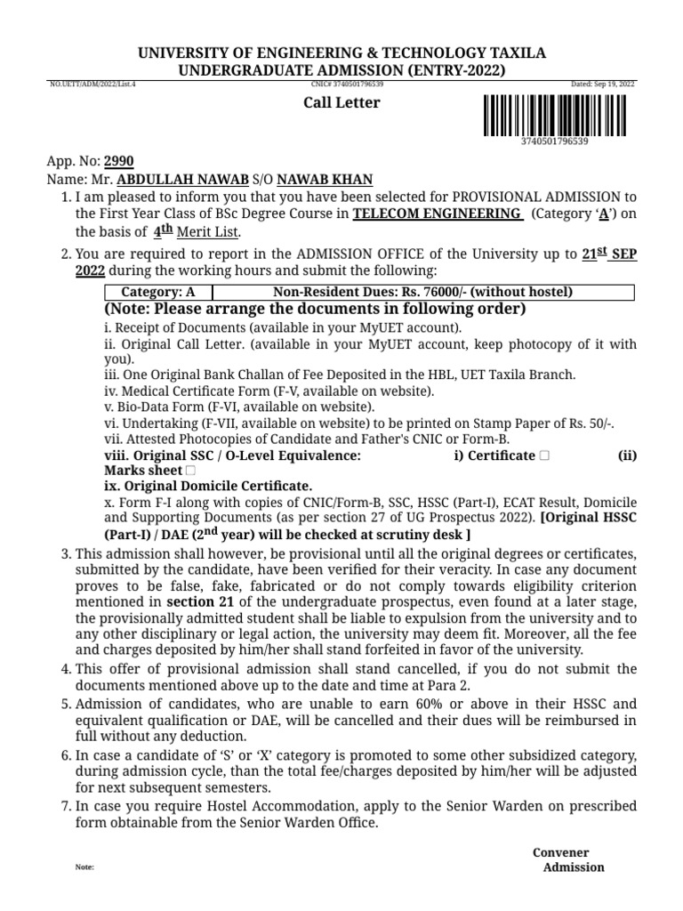Call Letter | PDF