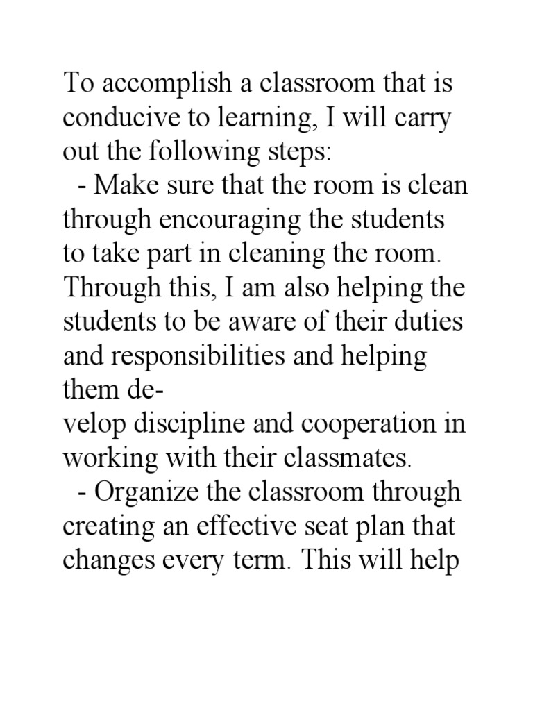To A Classroom That Is Conducive To Learning PDF