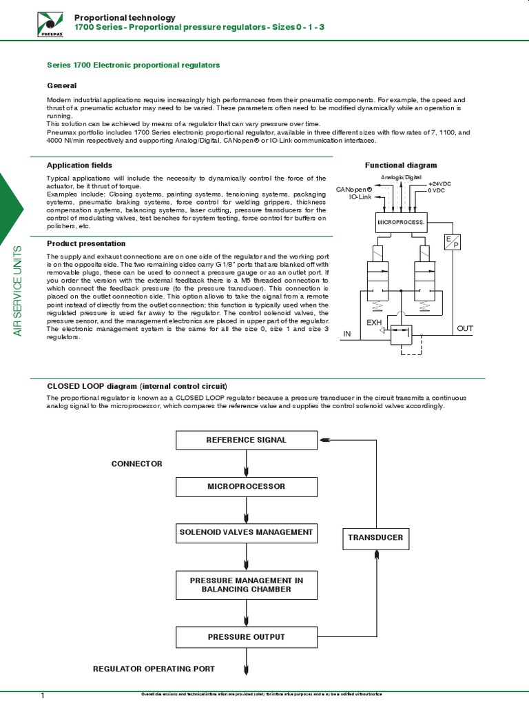 1700 Series Proportional Pressure Regulators Sizes 0 1 3 A4 PDF Valve Mechanical Engineering