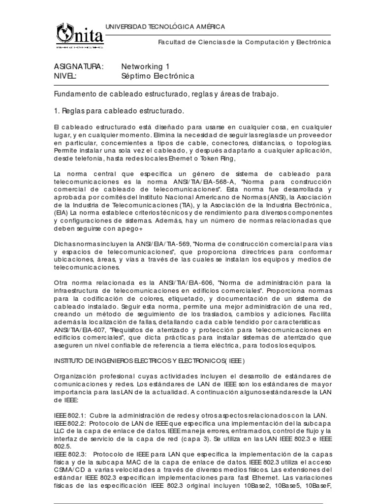Networking - 01 Cableado Estructurado | PDF | Instituto de Ingenieros ...