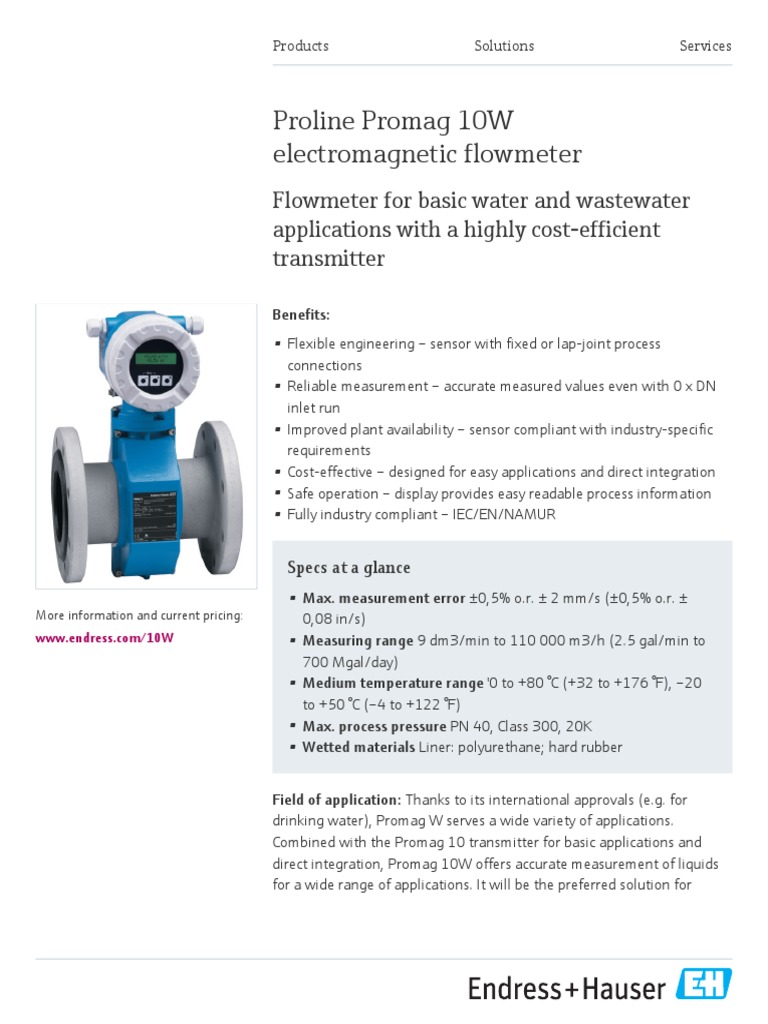 Endress-Hauser Promag 10W EN | PDF | Flow Measurement | Sensor