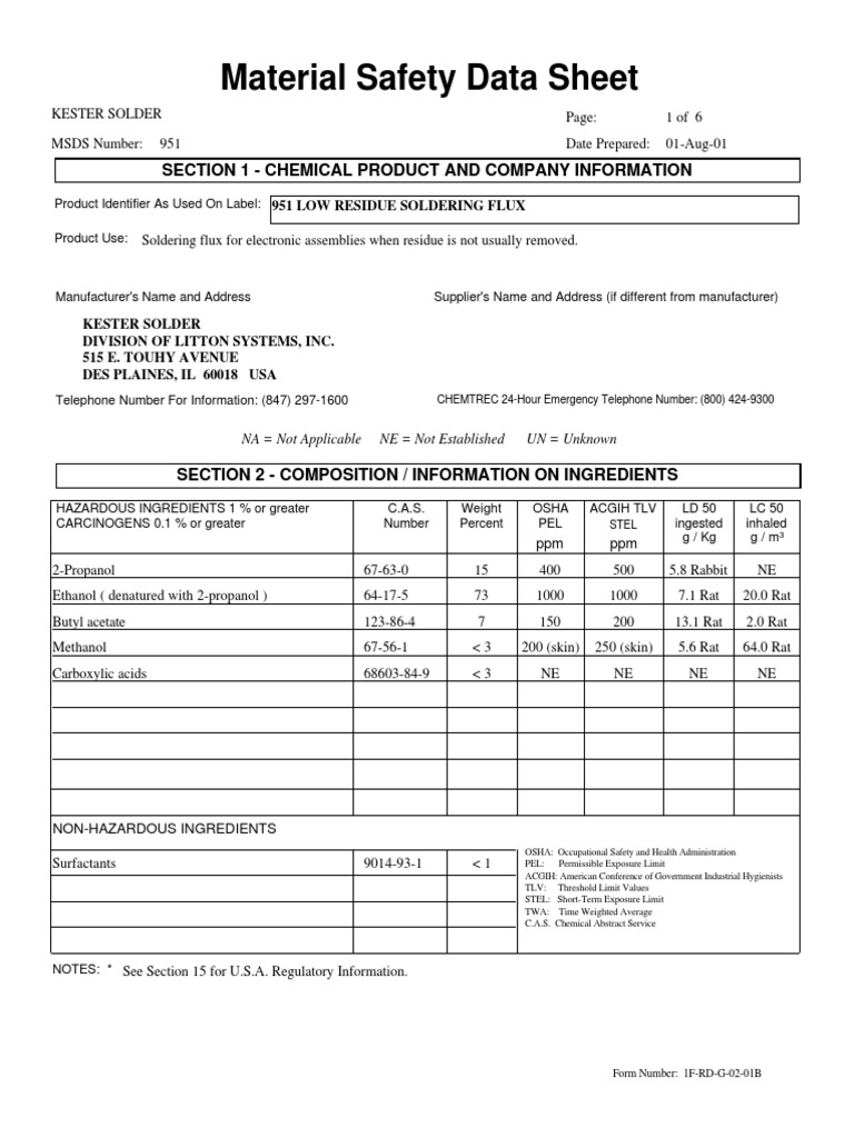 951 Soldering Flux Kester PDF Water Hazardous Waste