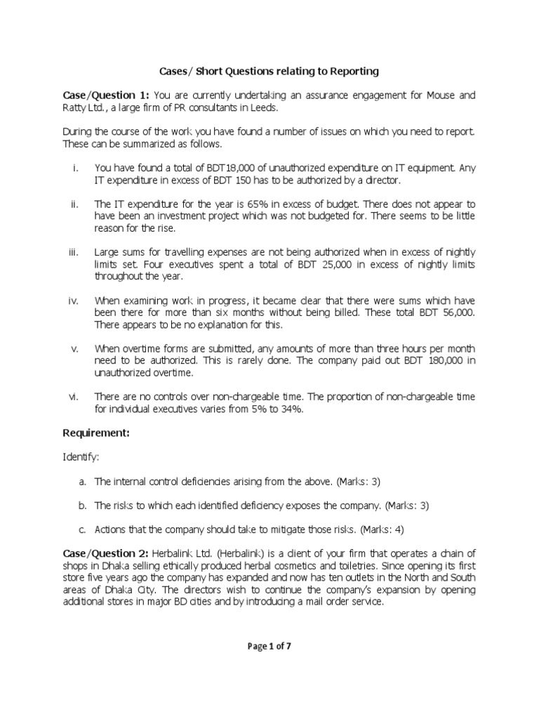 Reporting (Case-Question) | PDF | Audit | Auditor's Report