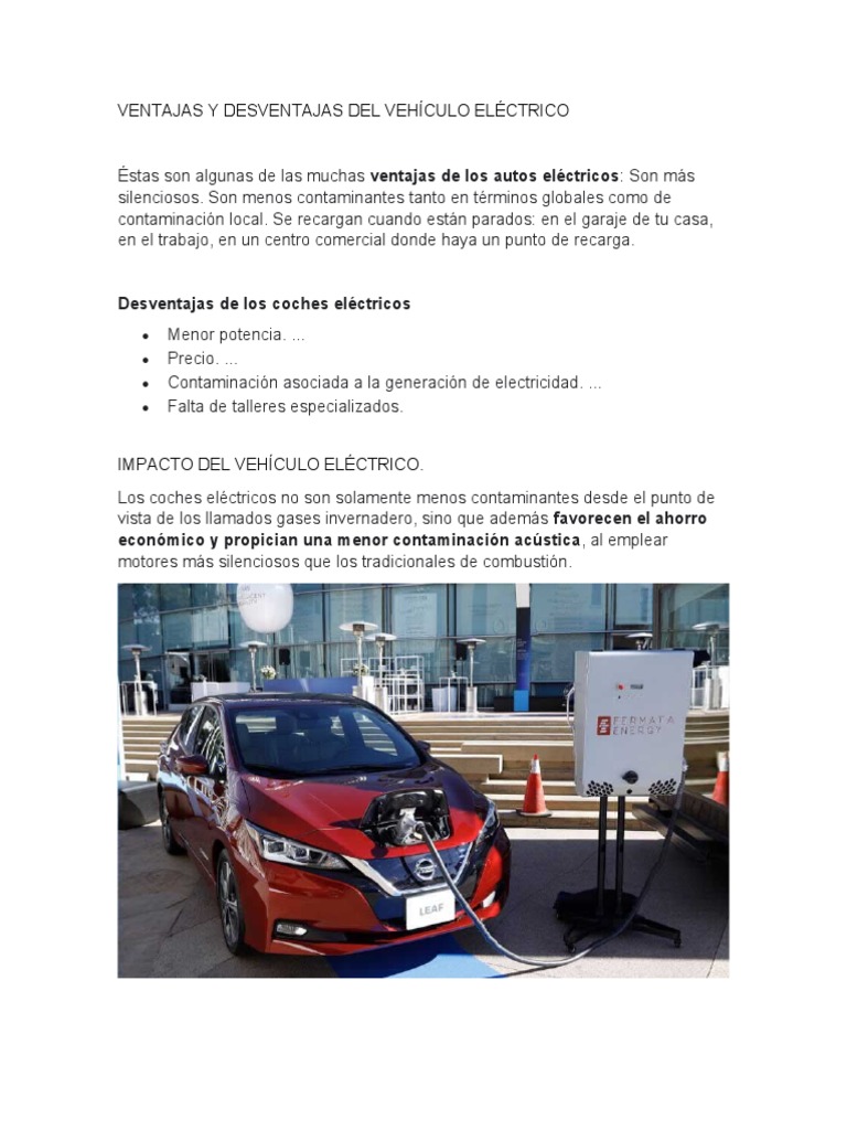 Ventajas Y Desventajas Del Vehículo Eléctrico Descargar Gratis Pdf