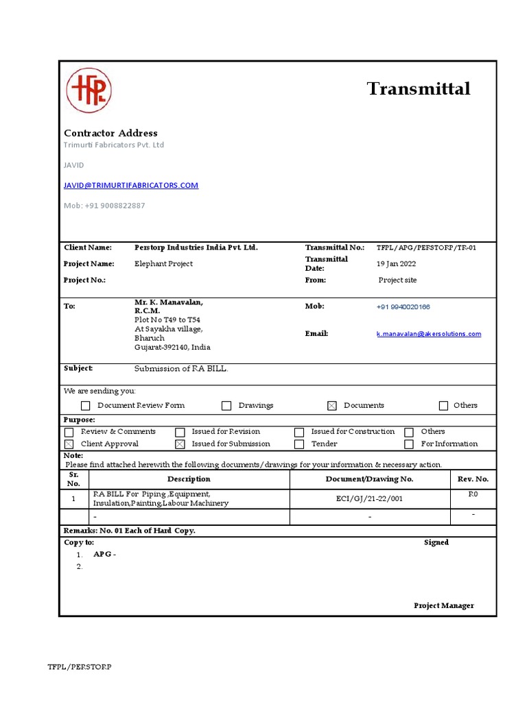 Transmittal Format PDF