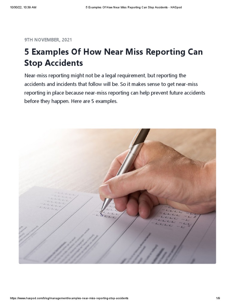 Preventing Accidents: 5 Near Miss Examples | PDF | Occupational Safety ...