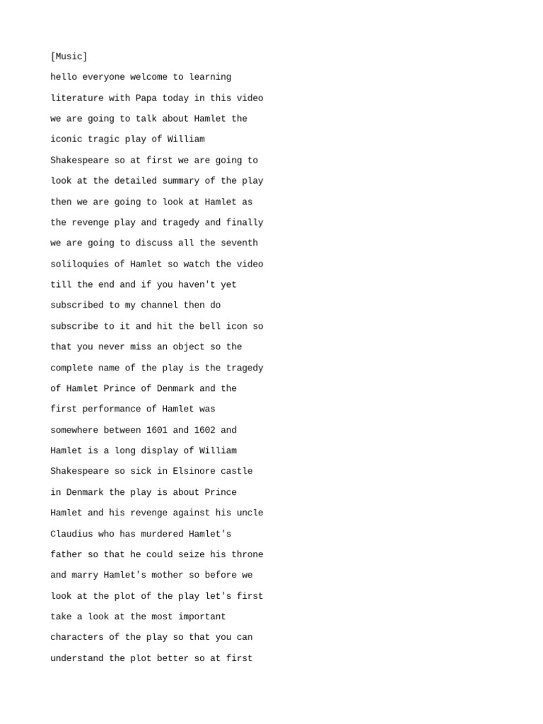 Hamlet Summary and Critical Analysis PDF Hamlet Plays Based On European Myths And Legends