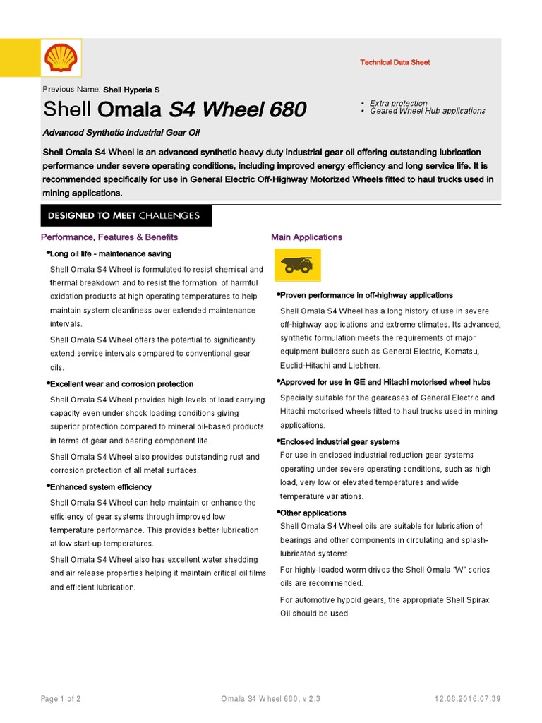 Shell Omala S4 Wheel 680 Data Sheet | PDF | Oil | Gear