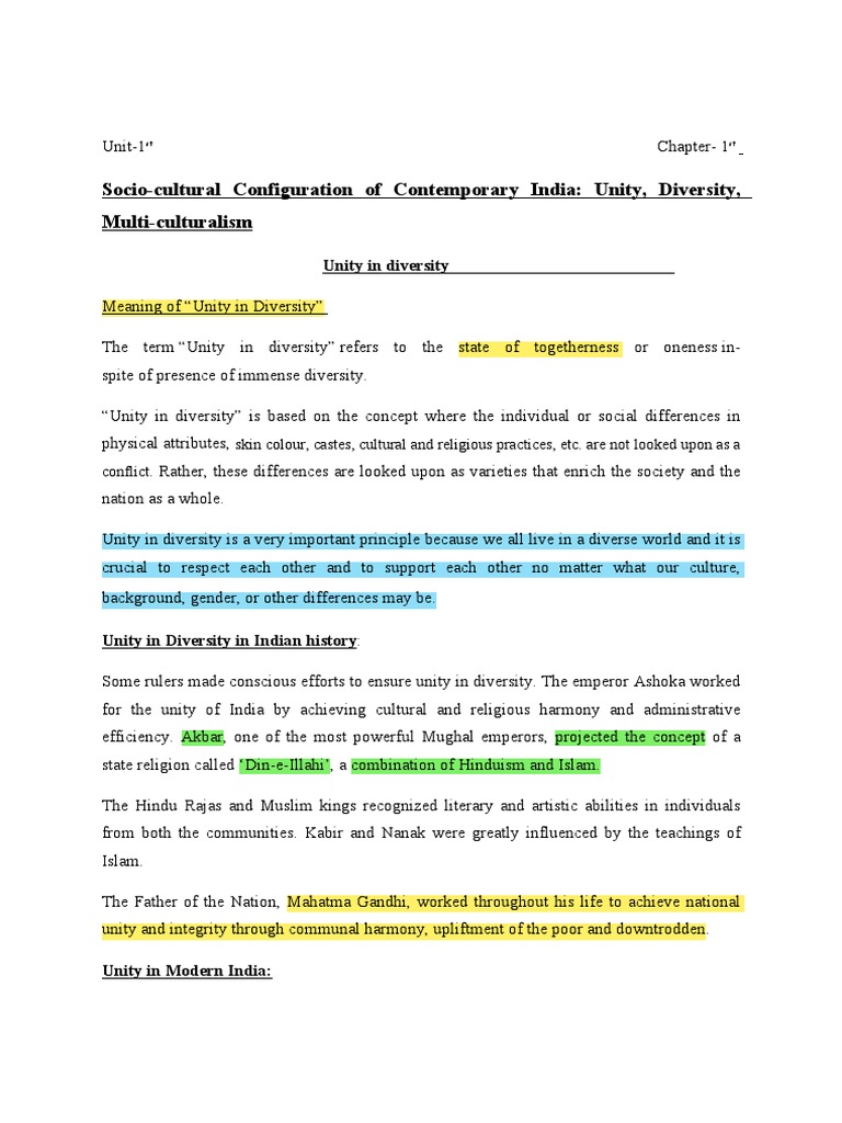 Unity in Diversity: India's Cultural Harmony | PDF | Multiculturalism