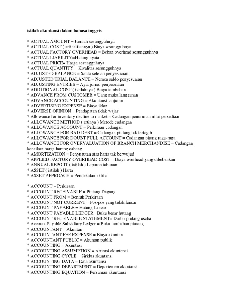 Istilah Akuntansi Dalam Bahasa Inggris PDF Free | PDF | Nilai Buku
