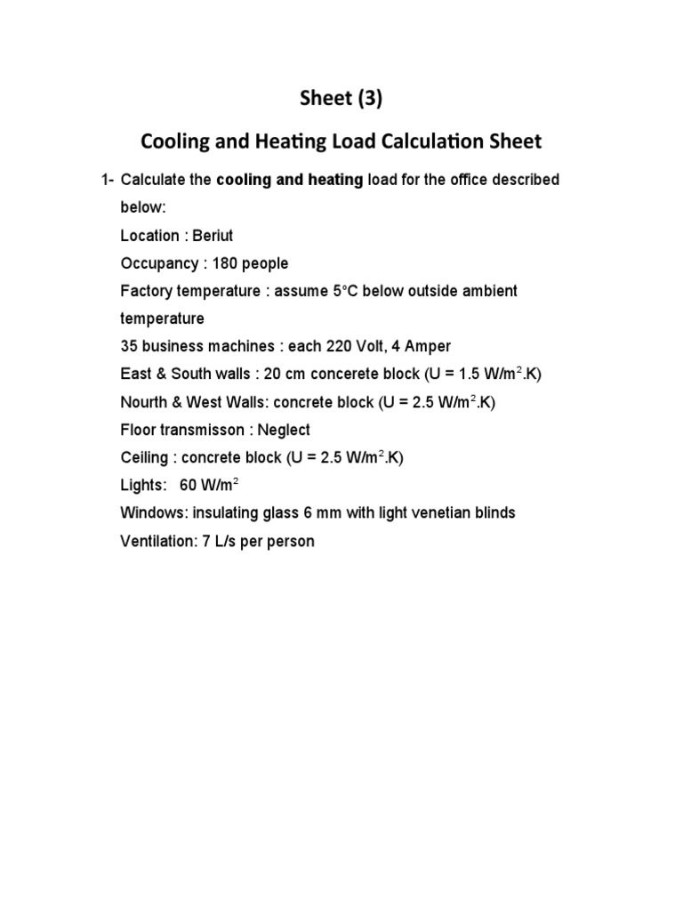 Cooling Load Calculation Sheet PDF Building Insulation Wall