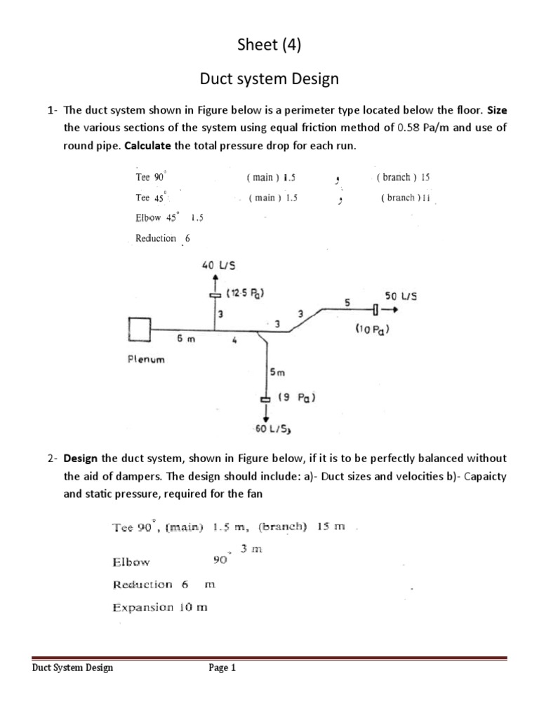 Duct System Design Sheet PDF