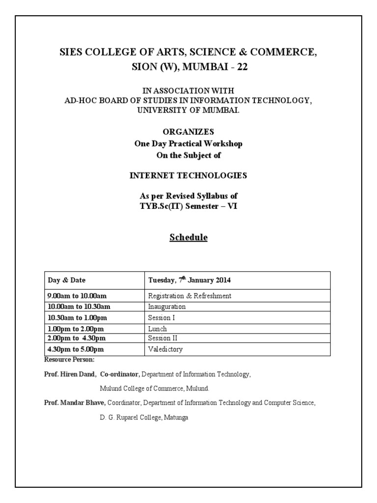 Workshop Schedule | PDF | Computers