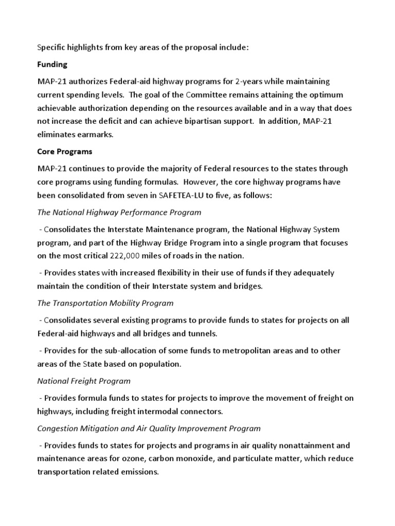 Specific Highlights of MAP-21 | PDF | Highway | Air Pollution