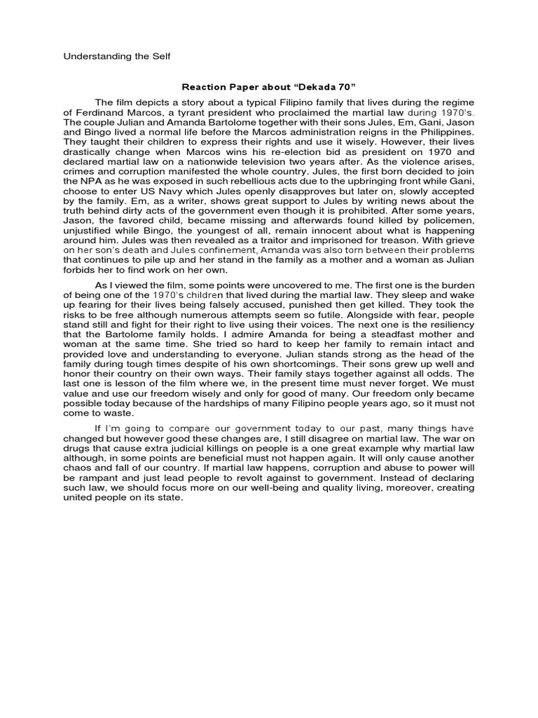 Dekada '70 Reaction Paper | PDF | Justice | Crime & Violence