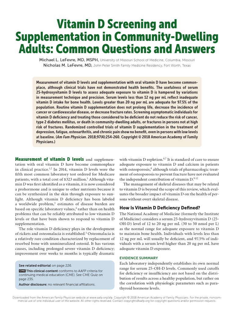 Vitamin D Screening PDF Vitamin D Dietary Supplements