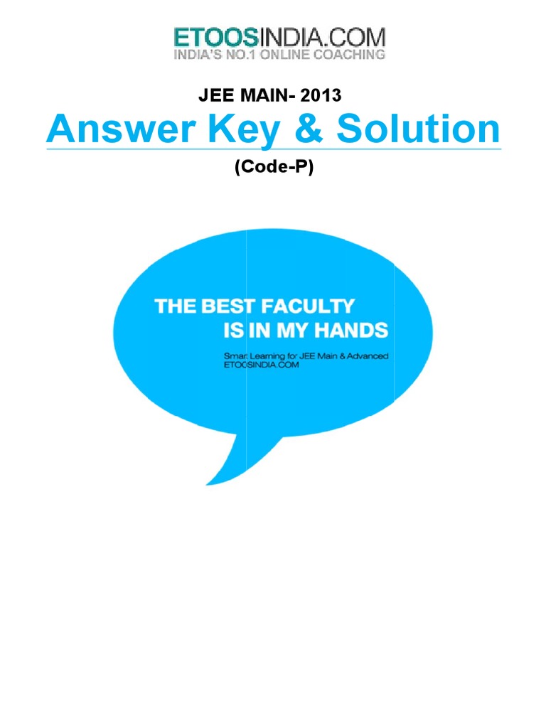 Answer Key & Solution JEE MAIN2013 (CodeP) PDF Chemistry Nature