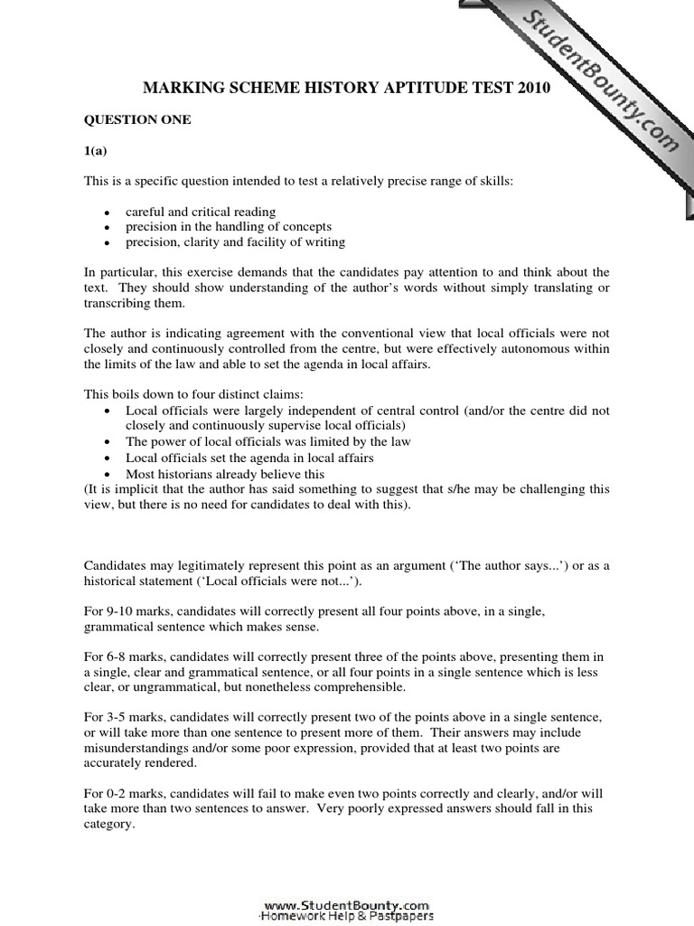 2010 HAT Marking Scheme PDF Essays Cognition