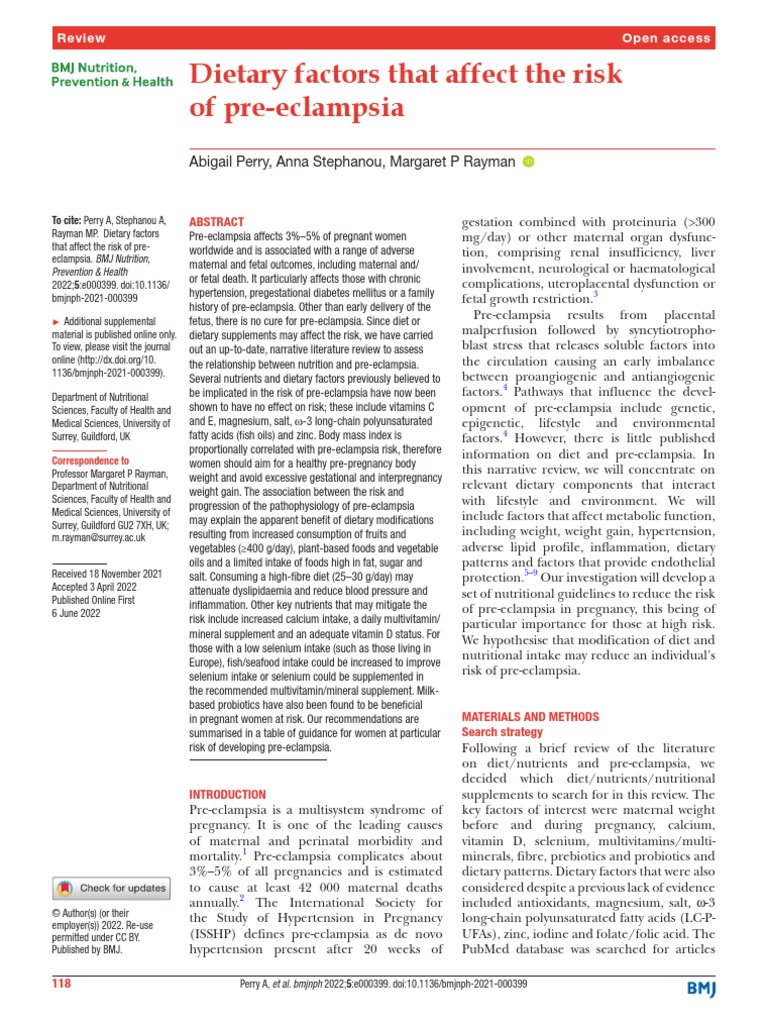 Dietary Factors That Affect The Risk of PreEclampsia PDF Omega 3